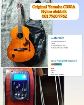 Gitar Yamaha c330a original plus preamp elektrik tuner siap pakai
