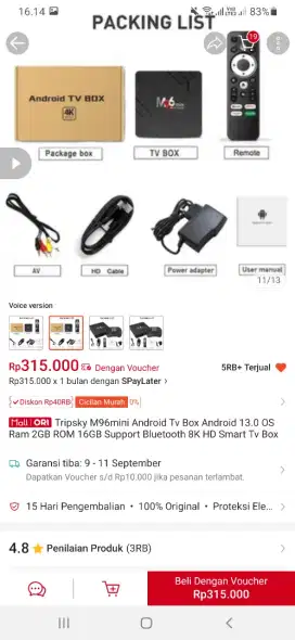 Android tv box kondisi baru
