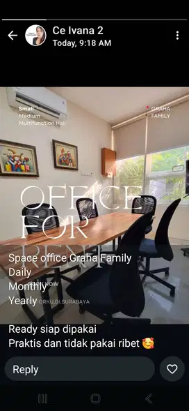 Sewakan / rental office space lengkap dengan furniture.