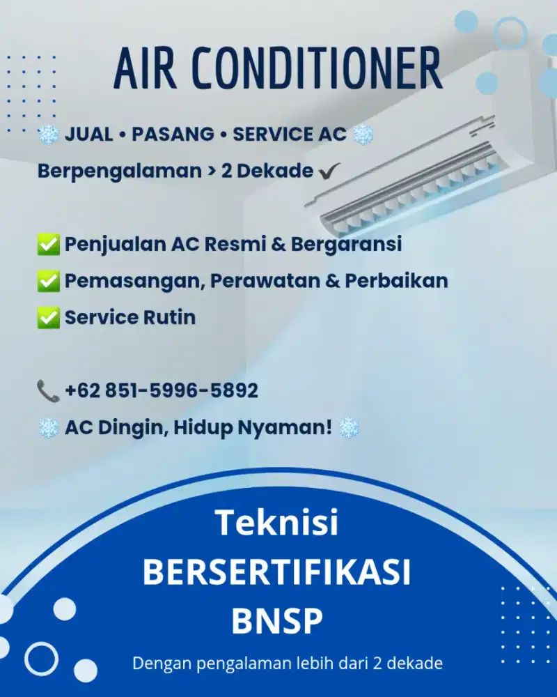 AC Perawatan Perbaikan Penjualan Teknisi Bersertifikasi BNSP
