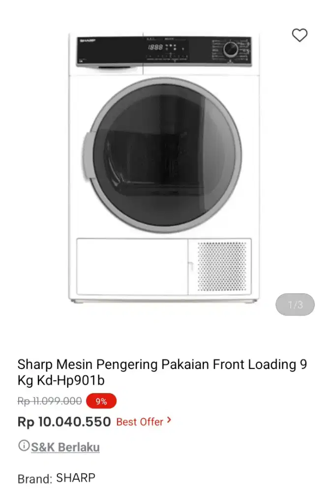 PROMO KREDIT SHARP PENGERING PAKAIAN FRONT LOADING 9 KG