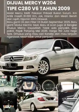 Mercy W 204 C 280 2009 Km 81.000 Antik dan Terawat!