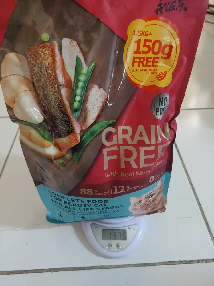 MAKANAN KUCONG GRAIN FREE masih sisa 137g lagi