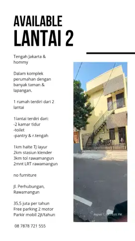Disewakan rumah kontrakan di lantai2. Rawamangun. tengah Jakarta