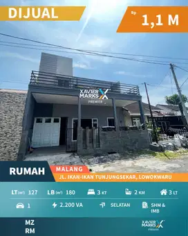 Rumah 3 Lt  Selangkah Ke Suhat di Tunjungsekar Lowokwaru Malang