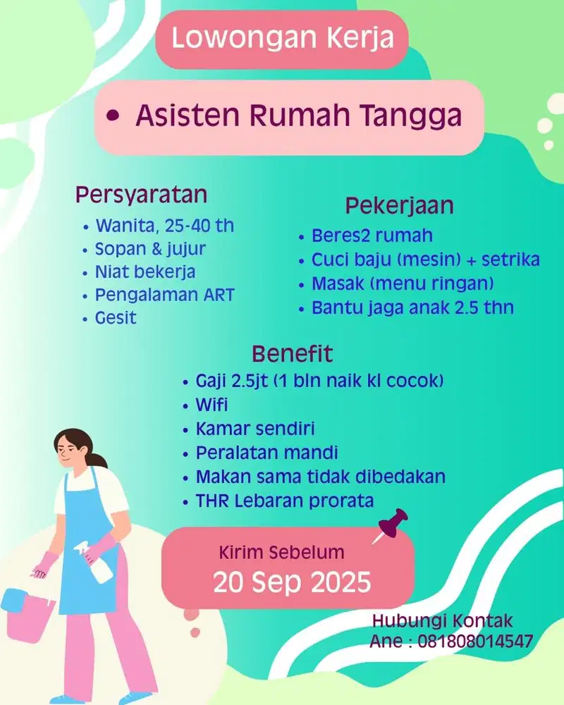 Dicari ART menginap