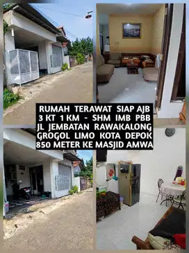 RUMAH TERAWAT SIAP AJB DI JALAN JEMBATAN RAWAKALONG GROGOL LIMO DEPOK