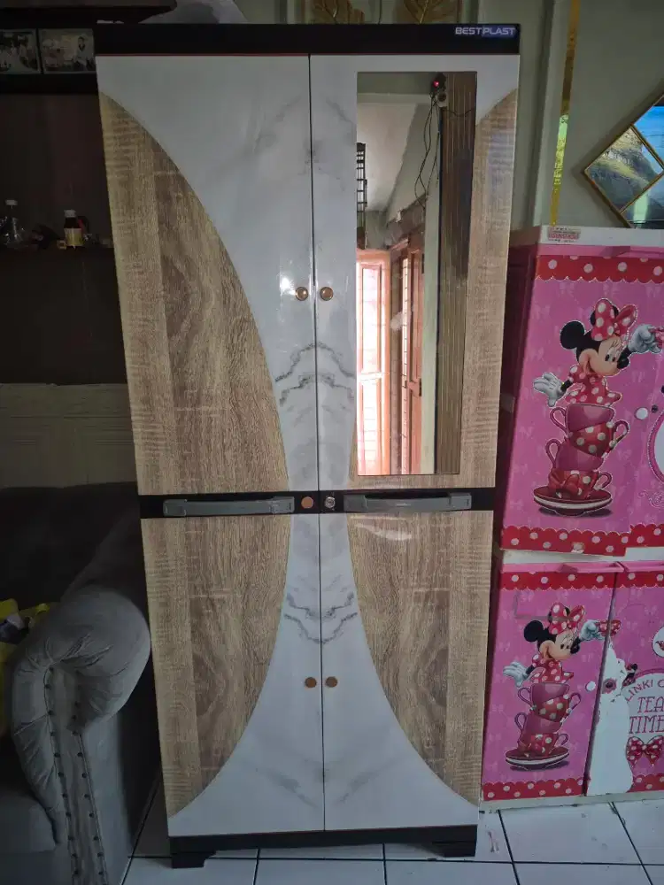Lemari excel jumbo 2 meter ada laci, kaca dan gantungan