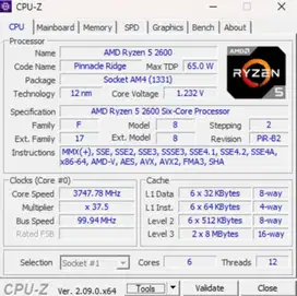 Ryzen 5 2600 3,4 ghz 6 core 12 thread. Processor kenceng, daya cuma 65