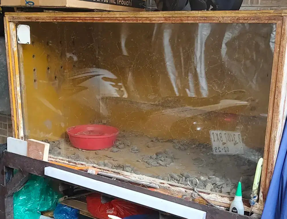 Kotak kaca, ada tutupan atas dan lubang angin disamping