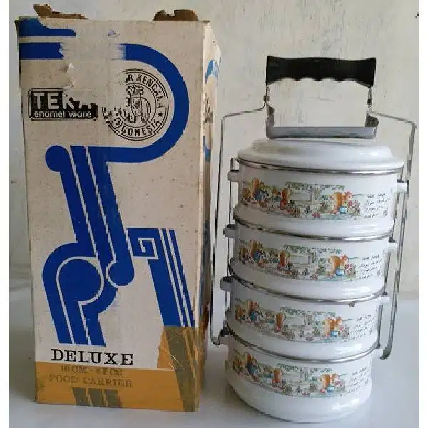 Vintage rantang susun kuno enamel tebal kuno antik