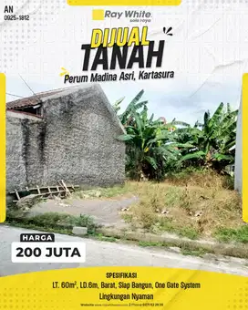 Dijual Tanah Harga Murah Siap Bangun Di Kartasura Komplek Perumahan
