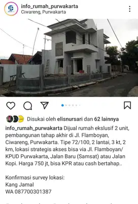 Dijual Rumah Ekslusif 2 Lantai di Ciwareng Kota Purwakarta