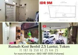 Rumah Kost Benhil 2,5 Lantai 25 Kamar Token Masing²