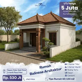 Jual Rumah Arsitektur Bali di Palur, Solo Timur. Angsuran Tanpa Bunga