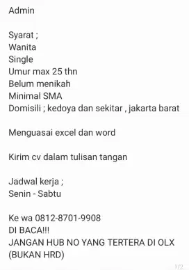 Lowongan Kerja Bagian Admin