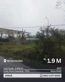 Dijual Tanah Seluas 3.500m2 Cocok untuk Wisata Area Wonosobo