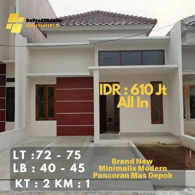 Dijual Rumah Baru Siap Huni Dekat Toll Desari Pancoran Mas Depok