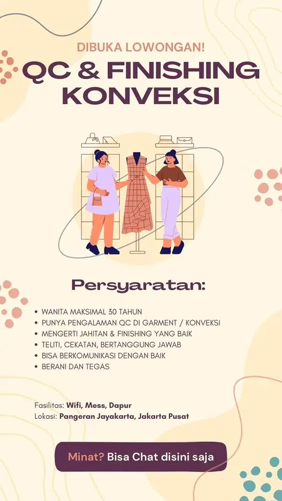 LOWONGAN QC (QUALITY CONTROL) & FINISHING KONVEKSI