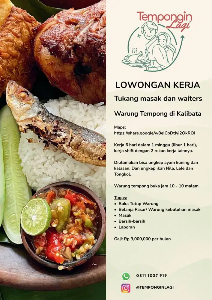 LOKER CREW OUTLET (KASIR & COOK) KALIBATA CITY TEMPONGIN LAGI