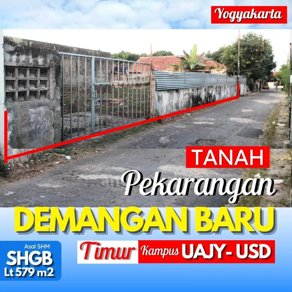 Tanah Bagus Jogja Demangan Baru Lt 579 m2 Ld 27 m dekat Atma Jaya