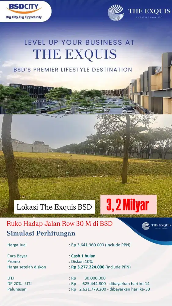 RUKO HADAP JALAN THE EXQUIS BSD 3,2 Milyar