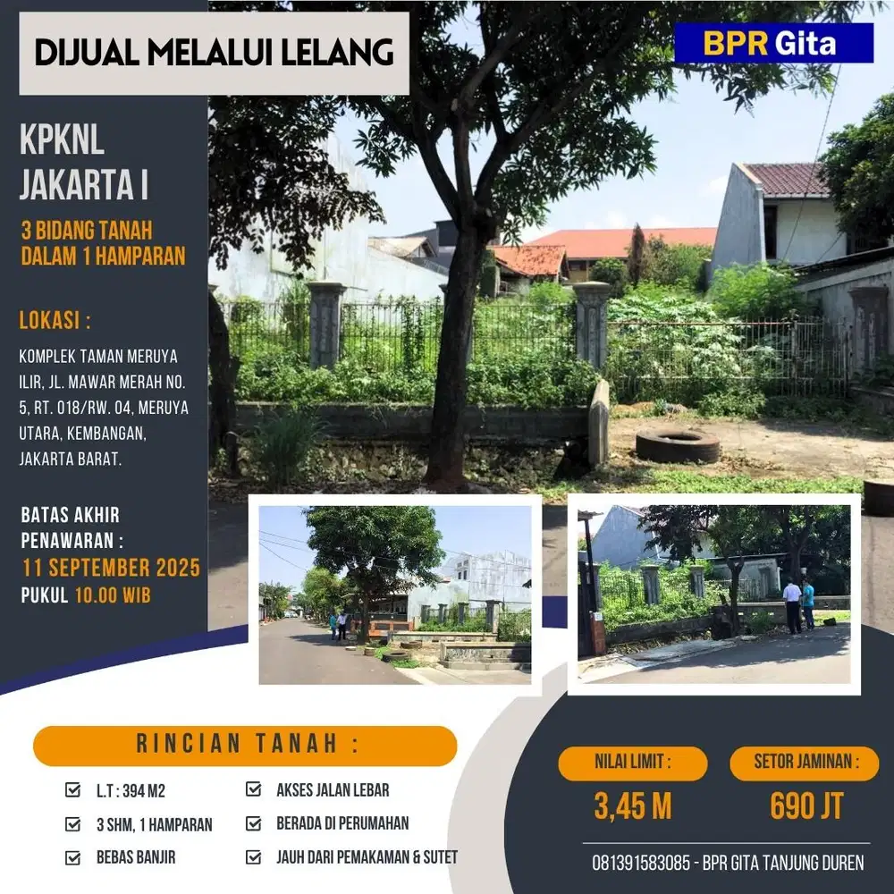 Dijual Tanah Strategis di Meruya Ilir - LT 394m², 3 SHM, Bebas Banjir