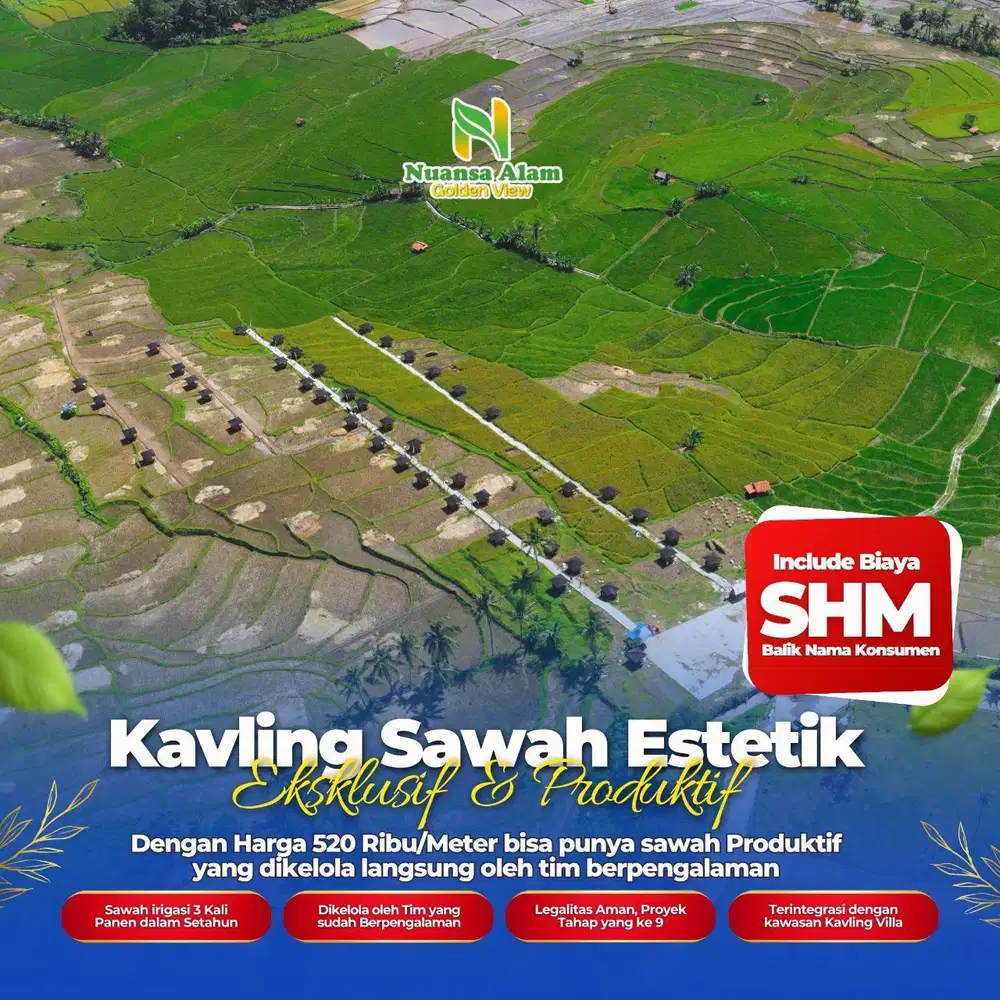 Dijual tanah sawah murah legalitas SHM estetik dan view yang indah