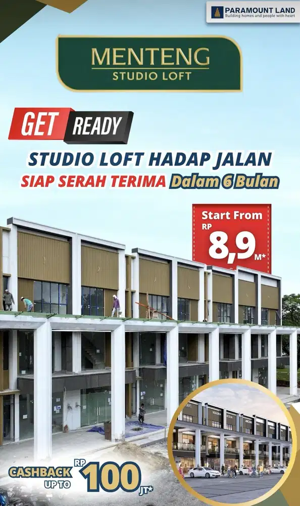 RUKO MENTENG STUDIO LOFT READY STOCK HADAP JALAN UTAMA