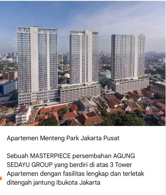 DIJUAL APARTEMEN MENTENG PARK TOWER DIAMOND - STUDIO FULL FURNISHED