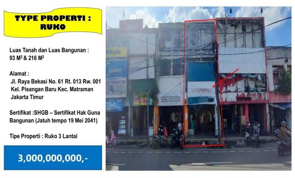Dijual Ruko 3 Lantai Siap Pakai - Matraman Jakarta Timur