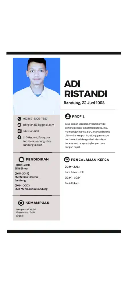 Cari pekerjaan supir /driver