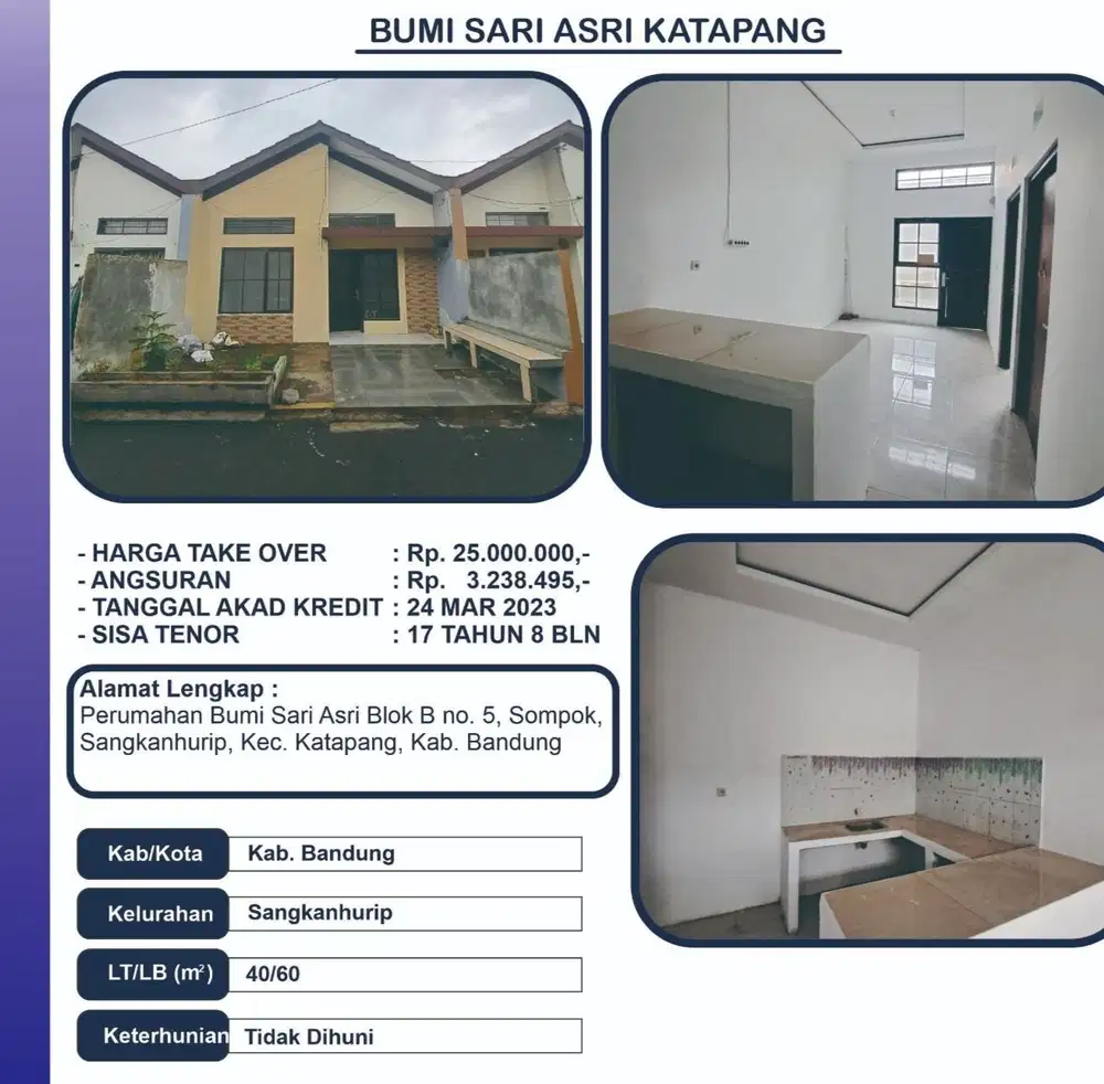 Rumah over bumi asri Katapang tanpa Bi cheking di jamin aman