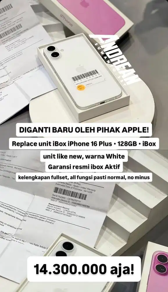 Second Iphone 16 Plus 128 gb ibox Replace Unit