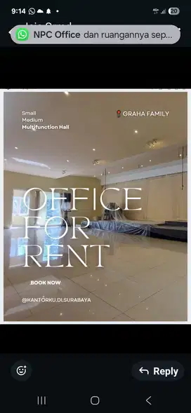 Sewa kantor dan mutifunction hall