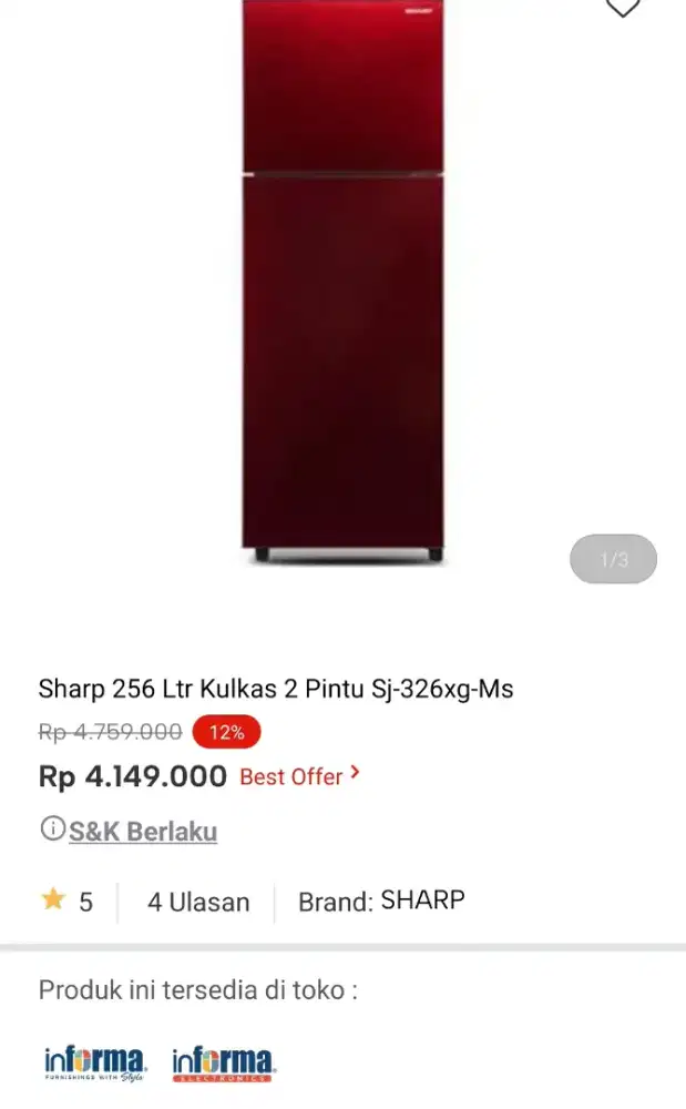 kulkas sharp 2 pintu