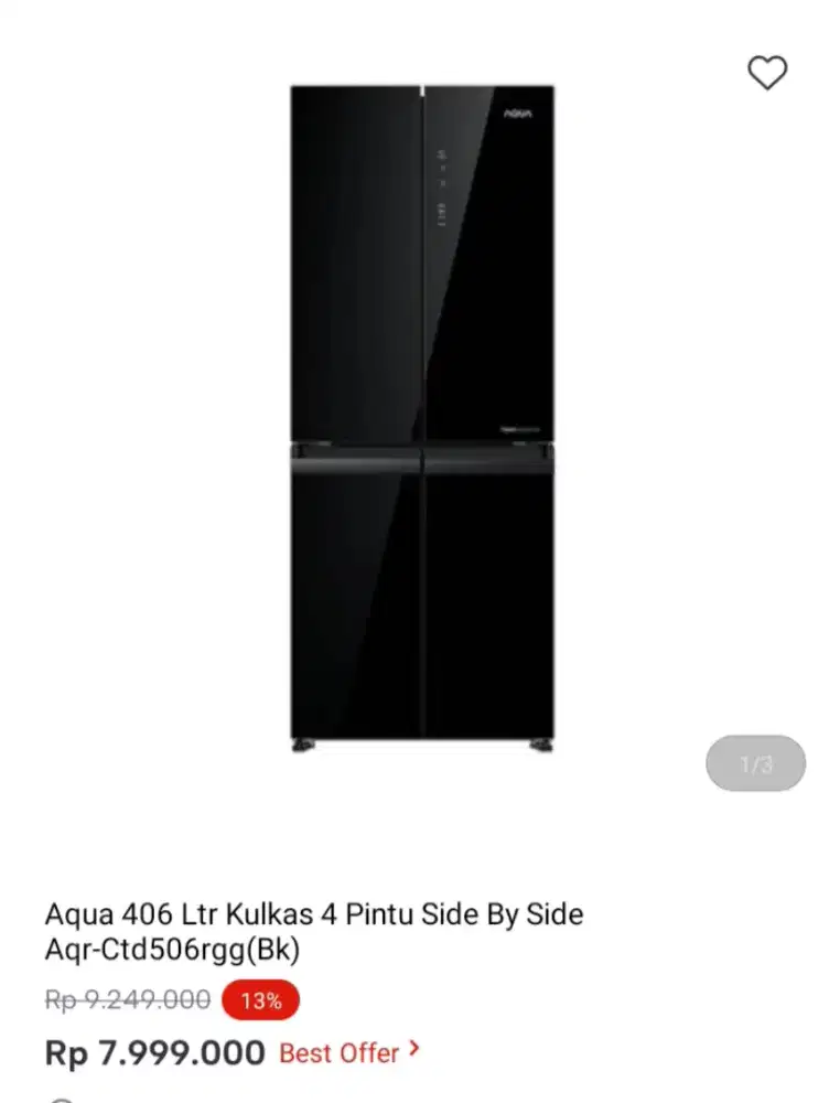 Aqua 406 Ltr Kulkas 4 Pintu Side By Side Aqr-Ctd506rgg(Bk)