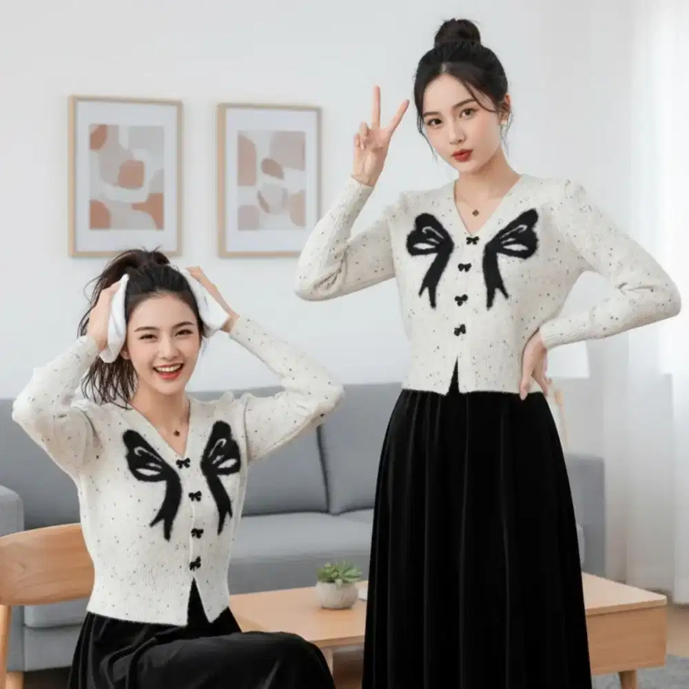 Cardigan Rajut Wanita Kekinian Motif Pita Korea - Floda Knit Cardigan
