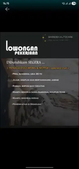 Lowongan Kerja Carwash