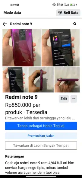 Jual santai aja redmi note 9