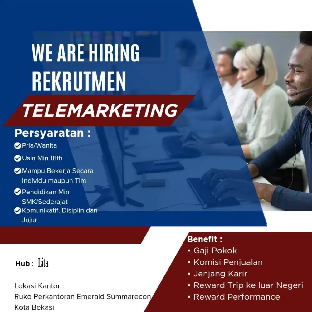 Lowongan Pekerjaan Telemarketing Standby Di Kantor, Dibutuhkan Segera