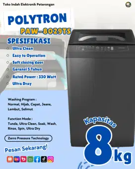 POLYTRON Mesin Cuci 1 Tabung Zeromatic Series Hijab - PAW 8029TS