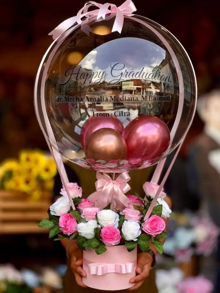 Bloom Box Balon Bunga Artificial Kado Hadiah Wisuda Ultah Anniversary