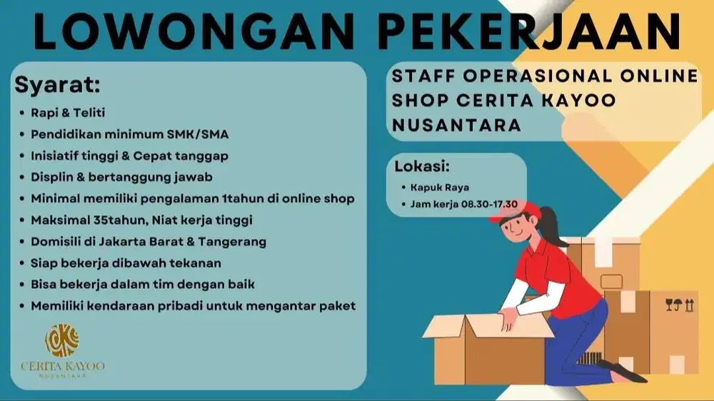 DICARI STAFF OPERASIONAL ONLINE SHOP JAKARTA BARAT