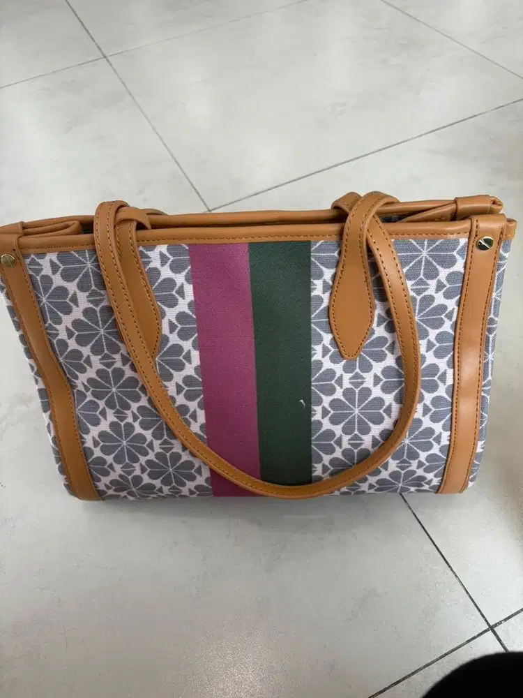 Tas Kate Spade Flower Jacquard Stripe Market Medium Tote