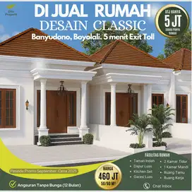 Jual Rumah di Banyudono Boyolali, Desain Classic Modern. 5 mnit Toll