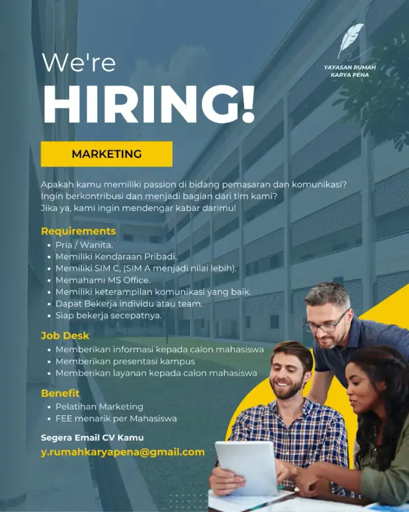 Dibutuhkan segera staff marketing kampus