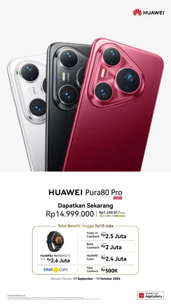 Huawei Pura 80 Pro  free watch gt5 46mm black garansi 2tahun