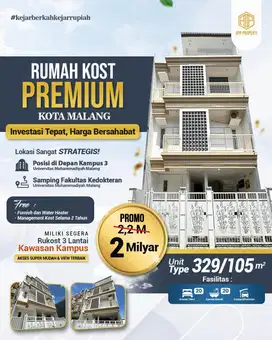 RUMAH KOS 3 LANTAI 20 KAMAR KOTA MALANG DEPAN KAMPUS UMM