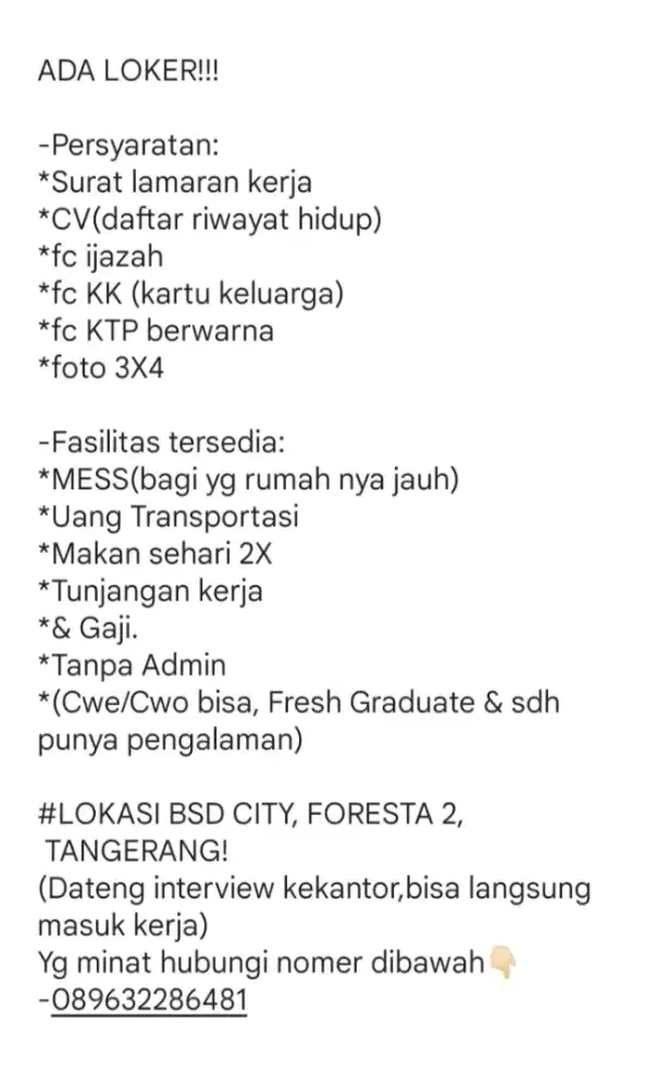 LOWONGAN KERJA DI TANGERANG,BSD CITY